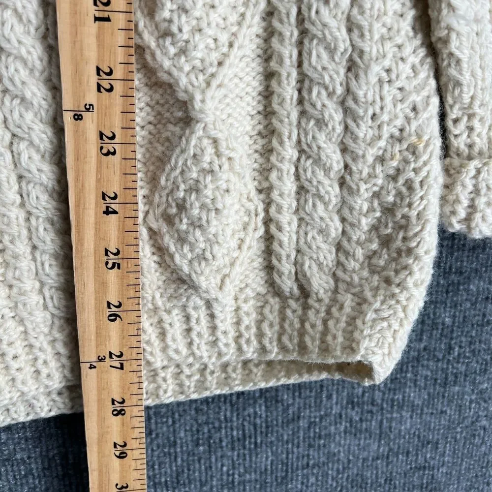 Vintage Wm McNelis & Sons Wool Fisherman Sweater Cardigan Womens M Cream Chunky